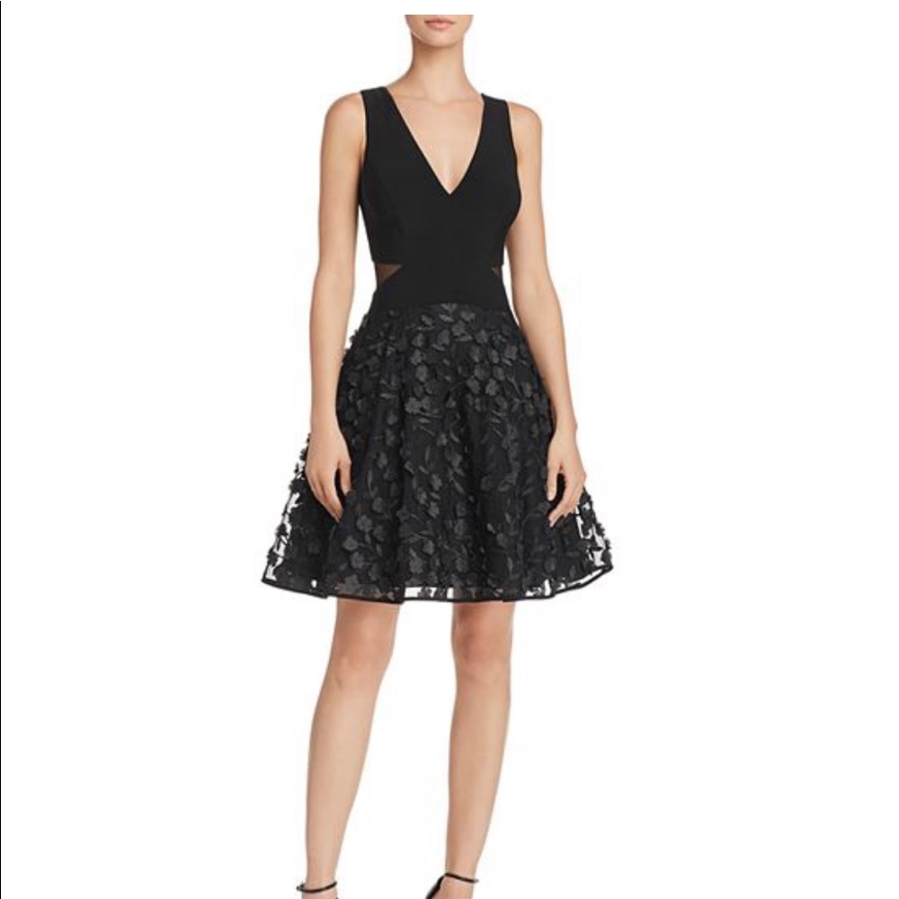 Aqua black floral fit and flare size 2 dress